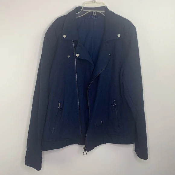 Zara Man Blue Linen Biker Bomber Jacket Size Medium - Picture 2 of 10